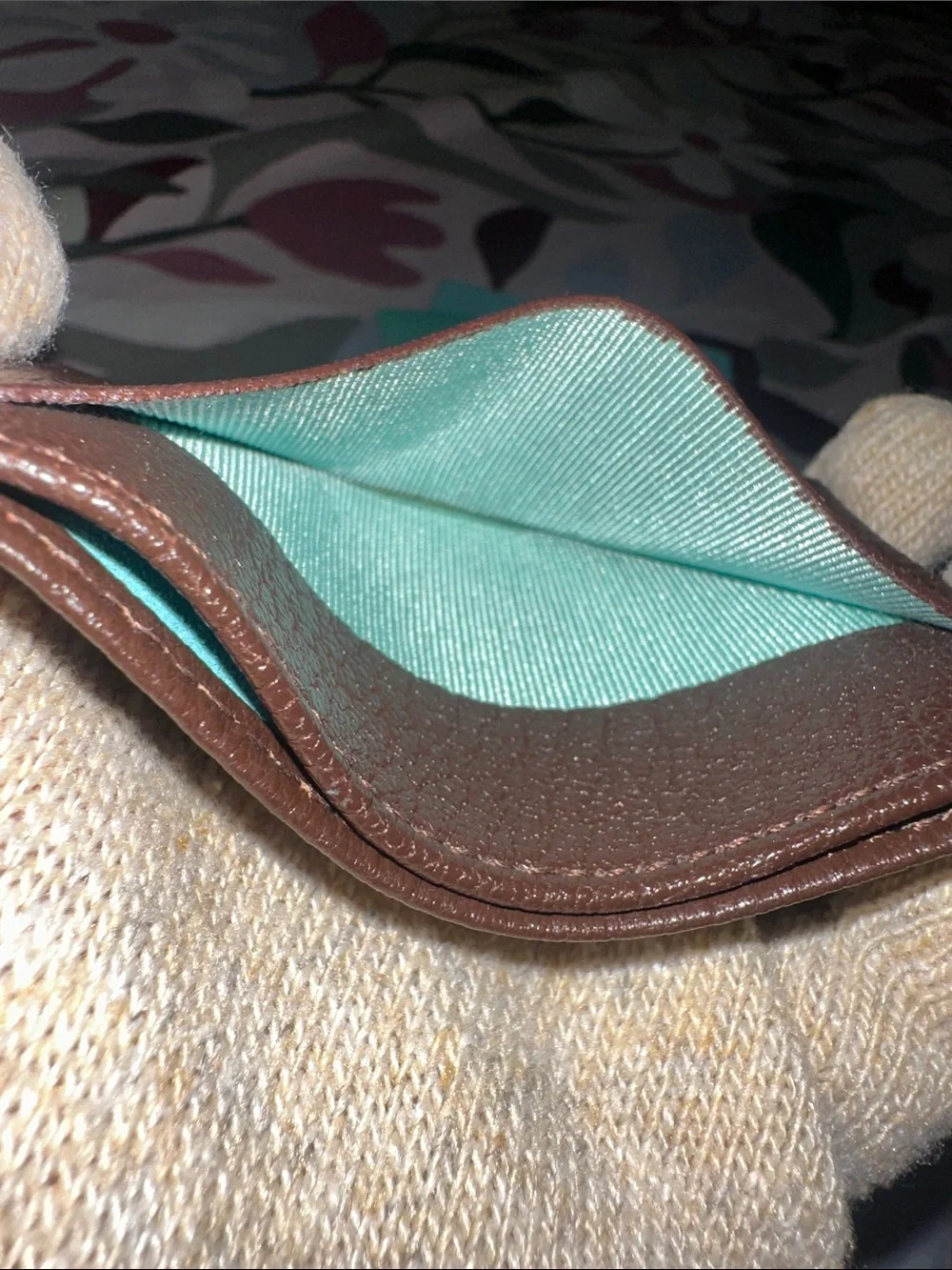 Tiffany & Co. Brown Textured Leather Card Holder Unisex